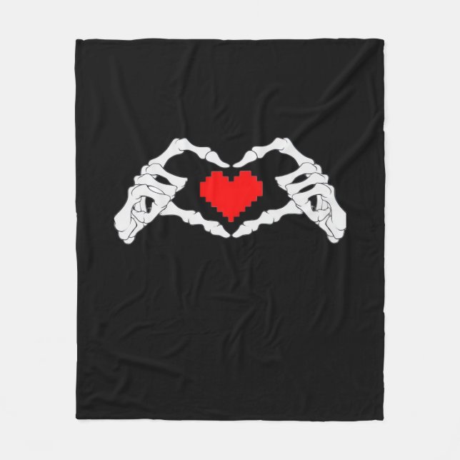 Skeleton Heart And Hands Meme Fleece Blanket (Front)