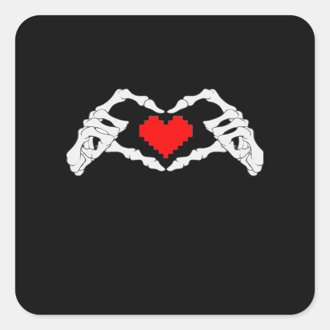 Skeleton Heart And Hands Meme Square Sticker (Front)