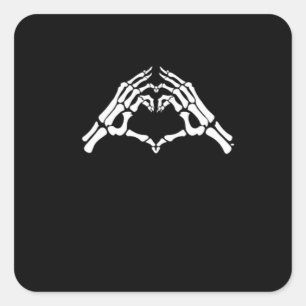 Skeleton Heart And Hands Sign Square Sticker