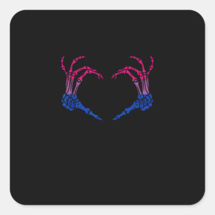 Skeleton Heart Bisexual Lgbt-Q Pride Skull Hand Square Sticker