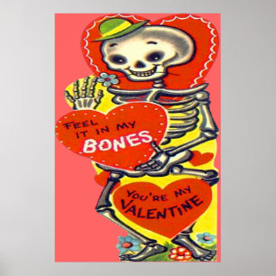 Skeleton Heart Halloween Vintage Valentine Poster