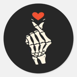 Skeleton Heart Hand Halloween Valentine Girl Women Classic Round Sticker
