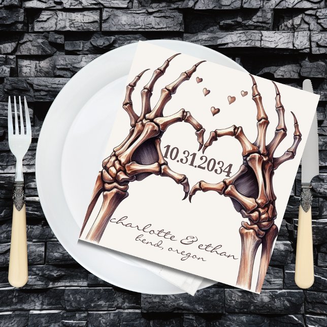 Skeleton Heart Hand Wedding Reception Napkin (Gothic Paper Napkin)
