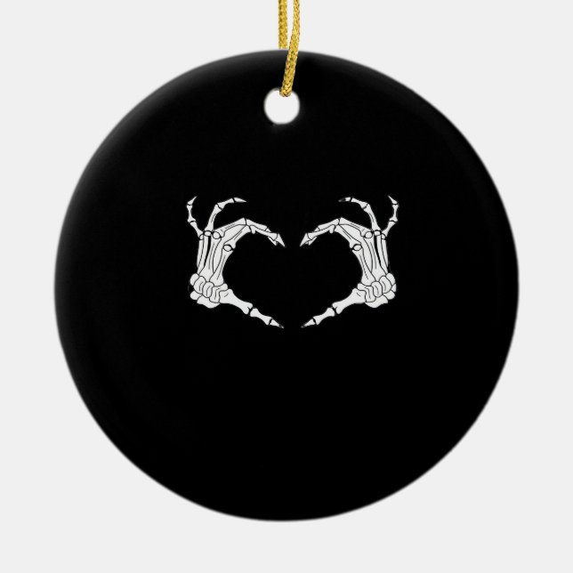 Skeleton Heart Hands Classic Ceramic Tree Decoration (Front)