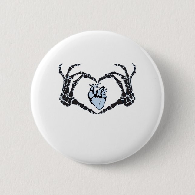 Skeleton Heart Hands Classic Design For Halloween 6 Cm Round Badge (Front)