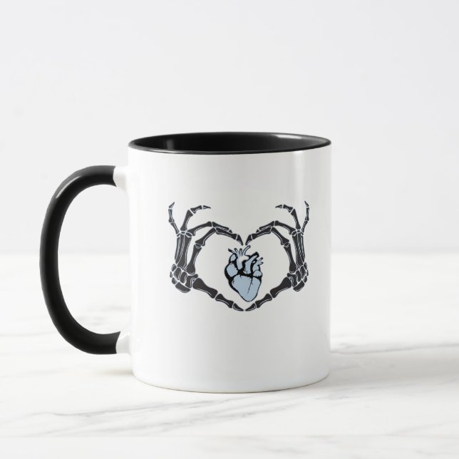 Skeleton Heart Hands Classic Design For Halloween Mug (Left)