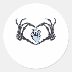 Skeleton Heart Hands Classic Design For Halloween Round Sticker