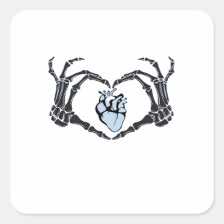Skeleton Heart Hands Classic Design For Halloween Square Sticker