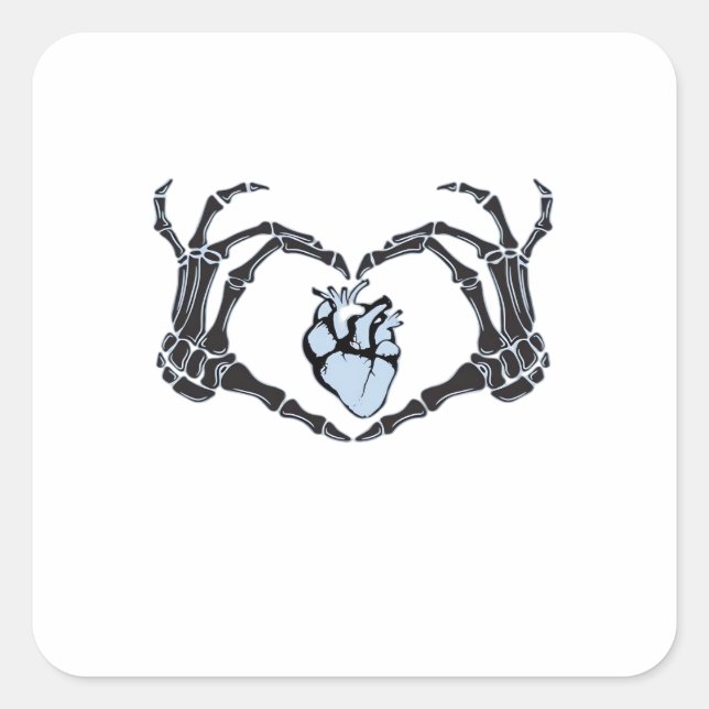 Skeleton Heart Hands Classic Design For Halloween Square Sticker (Front)