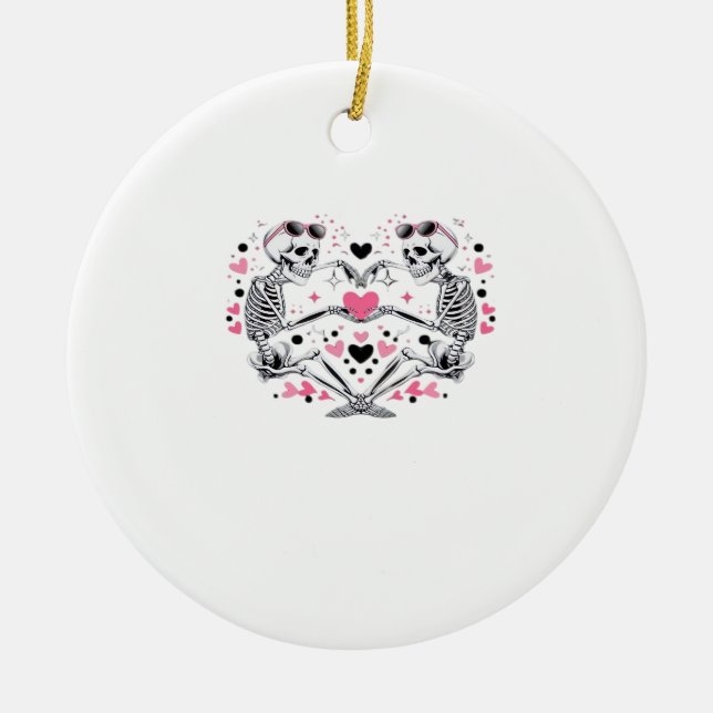 Skeleton Heart Hands Classic Viral Ceramic Tree Decoration (Front)