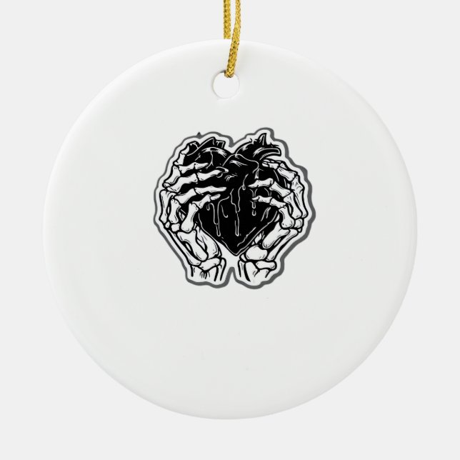 Skeleton Heart Hands Funny Ceramic Tree Decoration (Front)