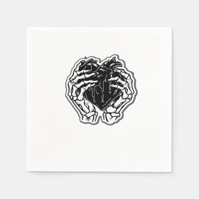 Skeleton Heart Hands Funny Napkin (Front)
