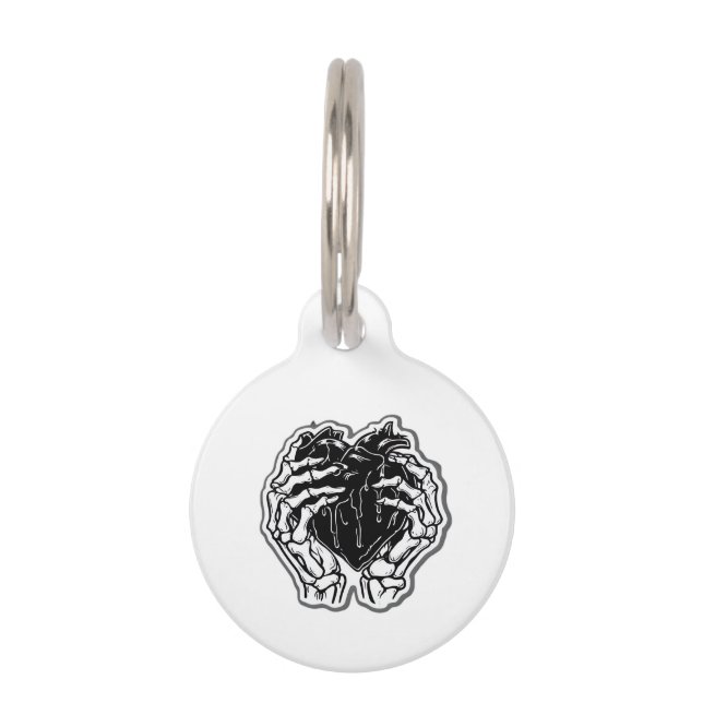 Skeleton Heart Hands Funny Pet Tag (Front)