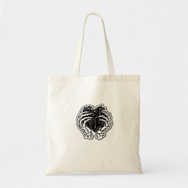 Skeleton Heart Hands Funny Tote Bag (Front)