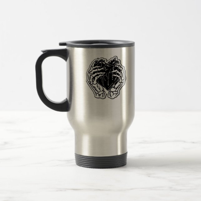 Skeleton Heart Hands Funny Travel Mug (Left)