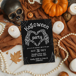 Skeleton Heart Hands Halloween Party Invite