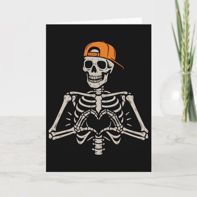 Skeleton Heart Hands Pose Halloween Love Funny Men Card (Front)