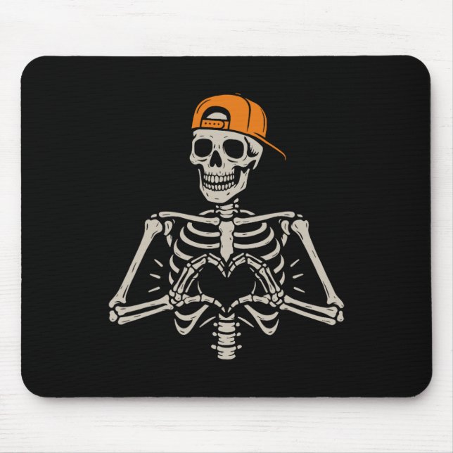 Skeleton Heart Hands Pose Halloween Love Funny Men Mouse Pad (Front)