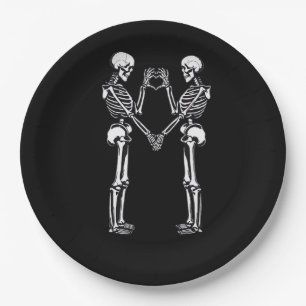 Skeleton Heart Hands Sign Halloween Costume Classi Paper Plate