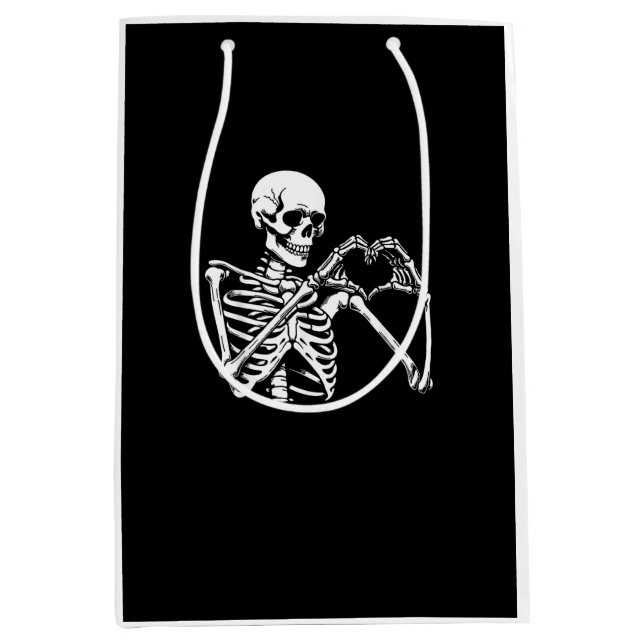 Skeleton Heart Hands Sign Halloween Costume Retro  Medium Gift Bag (Front)