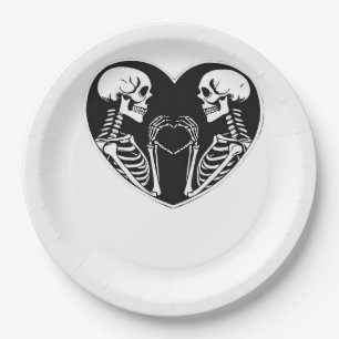 Skeleton Heart Hands Sign Halloween Costume Retro  Paper Plate