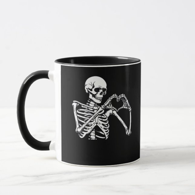 Skeleton Heart Hands Sign Halloween Costume Trendi Mug (Left)