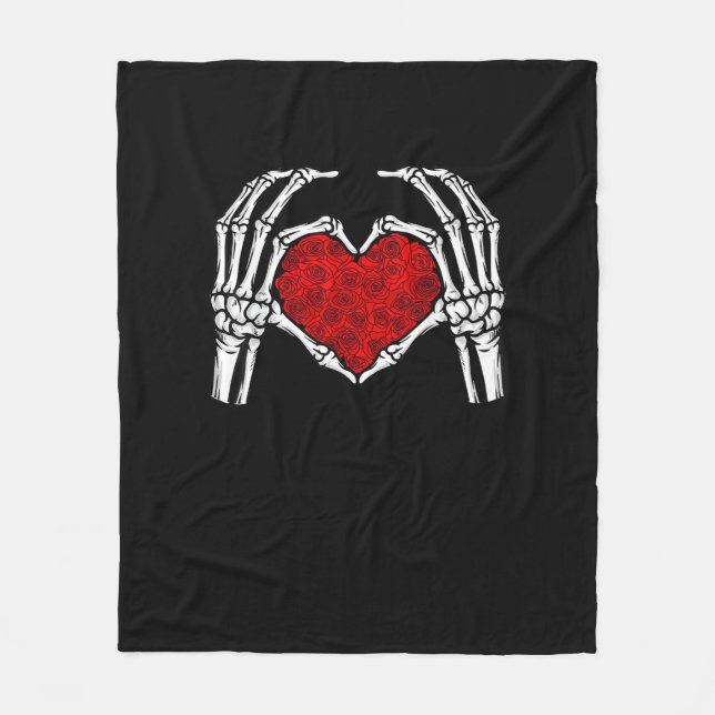 Skeleton Heart Hands Sign Valentine's Day Cute Hea Fleece Blanket (Front)