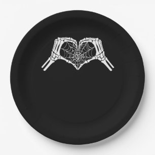 Skeleton Heart Hands Spiderweb Halloween Spooky Wo Paper Plate