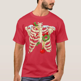 Skeleton Heart Rib Cage XRay Candy Cane Christmas T-Shirt