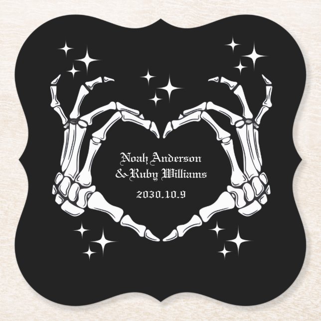 Skeleton Heart Shaped Hand Wedding  Paper Coaster (Front)