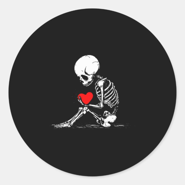 Skeleton Heart Valentines Emo Gothic Minimalist Ck Classic Round Sticker (Front)