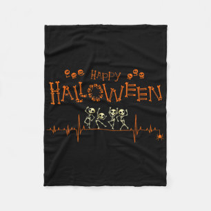 Skeleton Heartbeat Happy Halloween Doctor Nurse Fleece Blanket