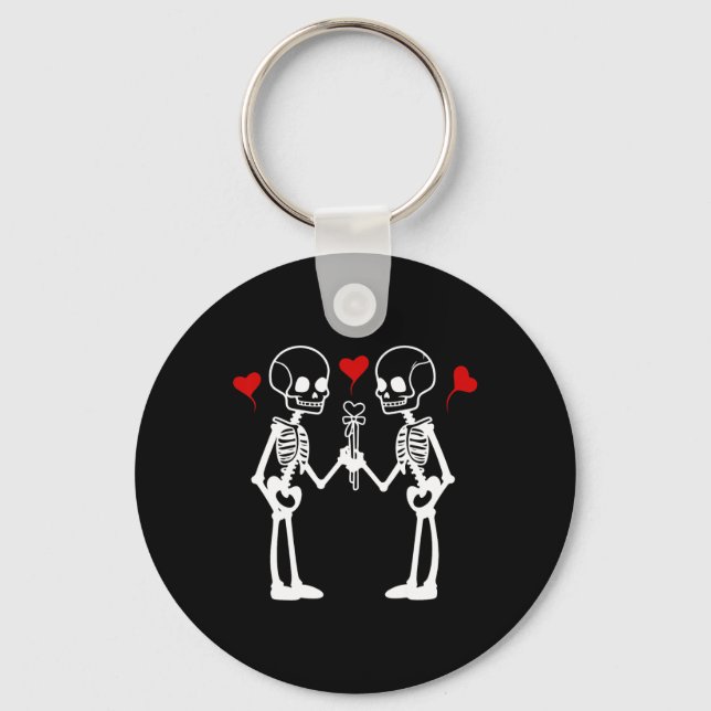 Skeleton Hearts Valentine Lovers Couples  Key Ring (Front)
