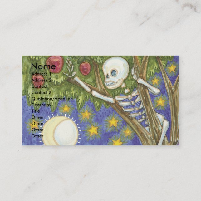 skeleton hiding in tree art business card (Front)