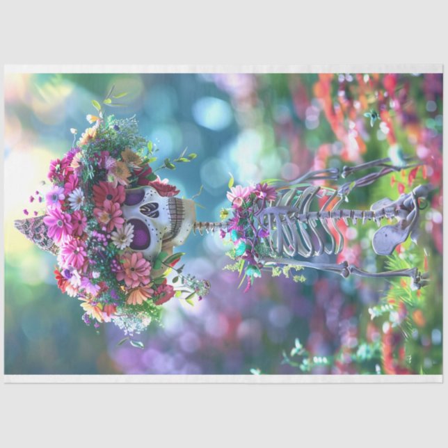 Skeleton Hippie is all Bones & Flowers Decoupage Tissue Paper (Front)