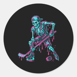 Skeleton Hockey Drip Boys Ice Cream Drip Youth Boy Classic Round Sticker