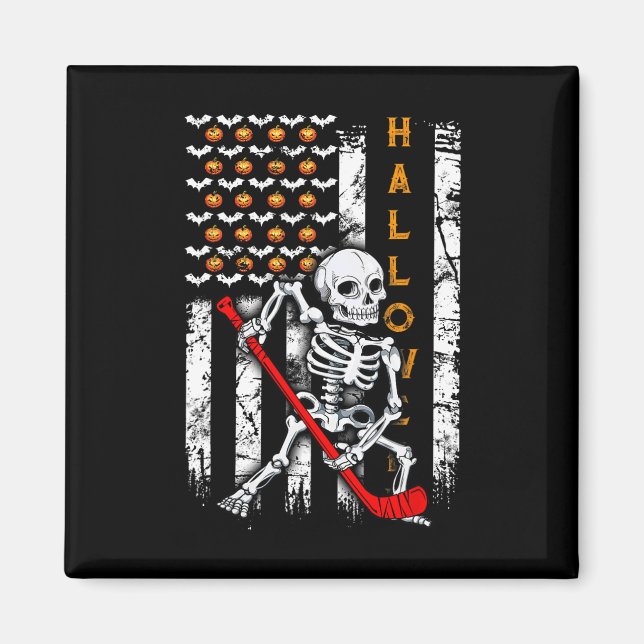 Skeleton Hockey Halloween Us Flag  Magnet (Front)