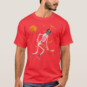Skeleton Hockey Player Halloween Boys Girls Kids M T-Shirt