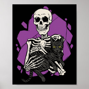 Skeleton Holding A Black Cat Lazy Halloween Costum Poster