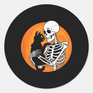 Skeleton Holding A Black Cute Cat - Skeleton Art Classic Round Sticker