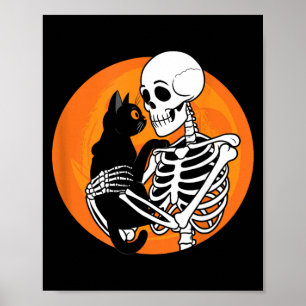 Skeleton Holding A Black Cute Cat - Skeleton Art Poster