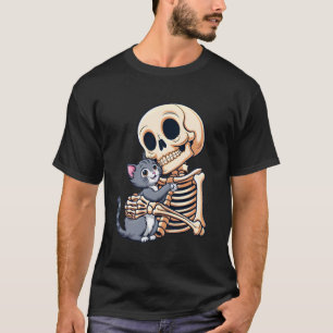 Skeleton Holding a Cat Cute Halloween Costume Skul T-Shirt