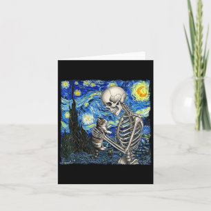 Skeleton Holding A Cat Funny Halloween Van Gogh St Card