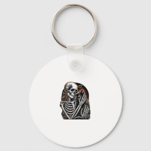 Skeleton Holding A Cat Halloween Costume Skull Cat Key Ring