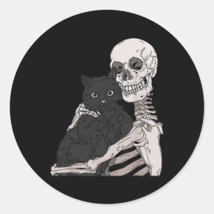 Skeleton Holding A Cat  Lazy Halloween Costume Sku Classic Round Sticker