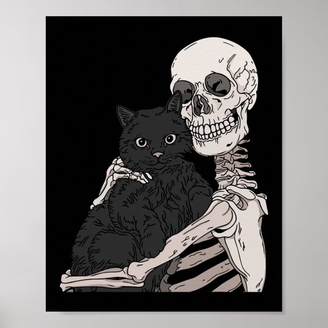 Skeleton Holding A Cat  Lazy Halloween Costume Sku Poster (Front)