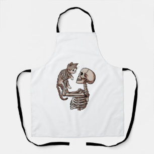 Skeleton Holding a Cat Lazy Halloween Costume Skul Apron