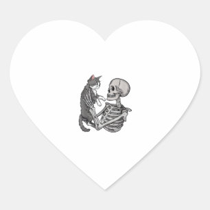 Skeleton Holding a Cat Lazy Halloween Costume Skul Heart Sticker