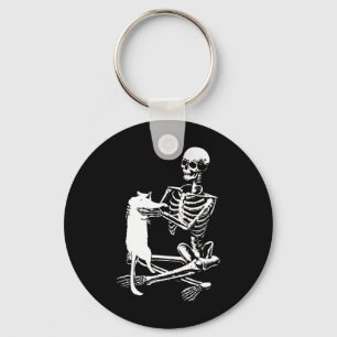 Skeleton Holding A Cat Lazy Halloween Costume Skul Key Ring