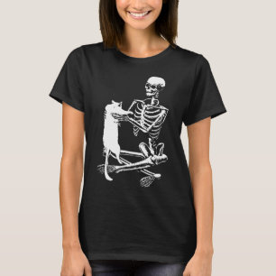Skeleton Holding A Cat Lazy Halloween Costume Skul T-Shirt